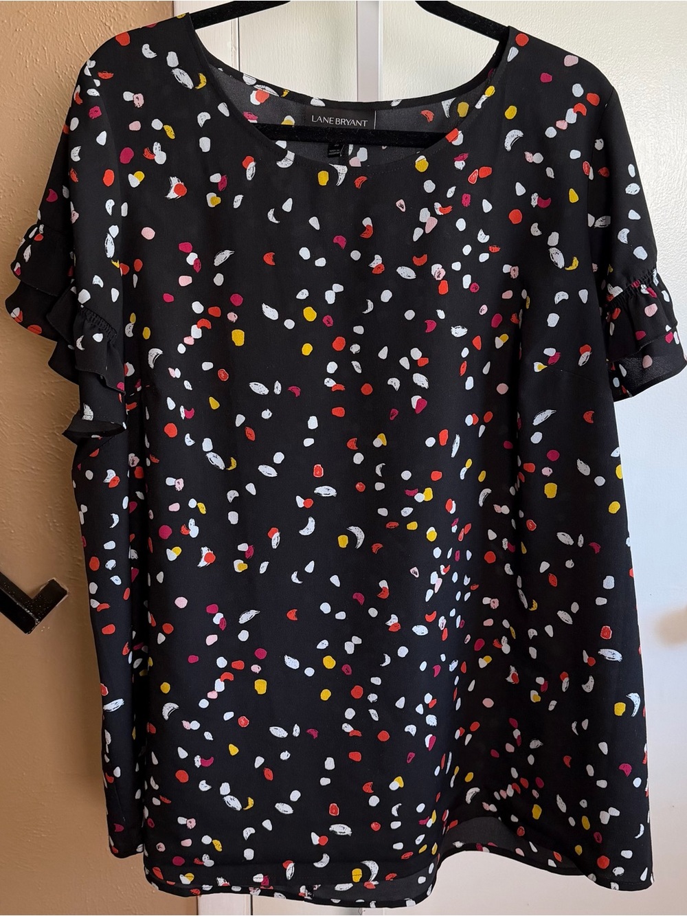Lane Bryant Black Confetti Print Ruffle Sleeve Blouse Size 20